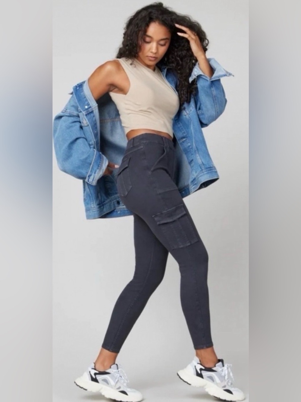 SPANX Stretch Twill Ankle Cargo Pants in Washed Black